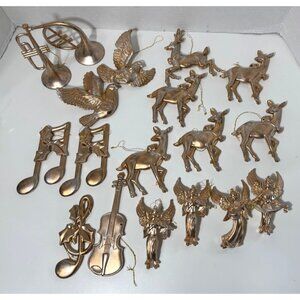 VTG Copper-Toned Holiday Ornaments - Angels Deer Birds & Musical Instruments Pla